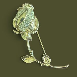 Nolan Miller Yellow Rose of Friendship Brooch Pin Rhinestone Gold Tone COA